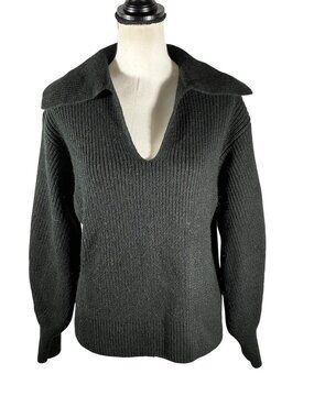 Banana Republic Johnny collar Black oversized ribbed knit bishop sleeve sweater